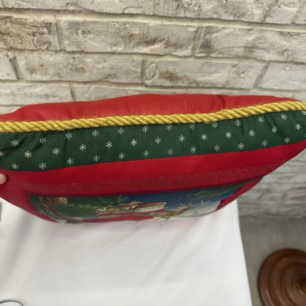 Vintage Old World Santa Claus Christmas Pillow 15x15 Snow St. Nick Holiday Gold